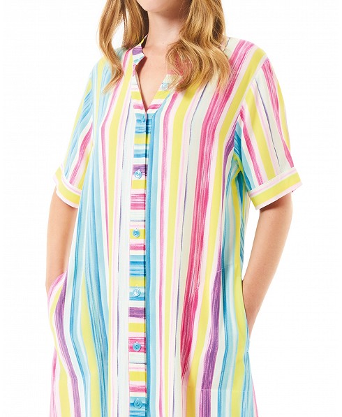 Vestido Corto de Verano Viscosa Rayas Colores Lohe - Imagen 2