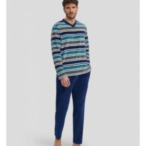 Pijama Largo Terciopelo Rayas Verdes Lohe. Y245518