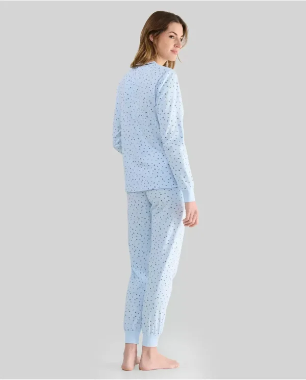 Pijama Largo Invierno Mujer Celeste con Florecitas de Lohe. 251197 - Imagen 2