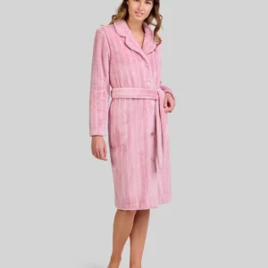 Bata Larga Mujer Jacquard Cruzada Rosa Rayas de Lohe. Y251389