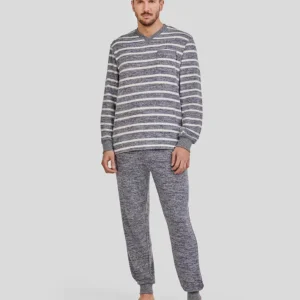 Pijama Hombre Largo Melange Rayas Azules de Lohe. Y255148