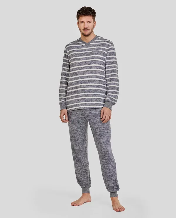 Pijama Hombre Largo Melange Rayas Azules de Lohe. Y255148