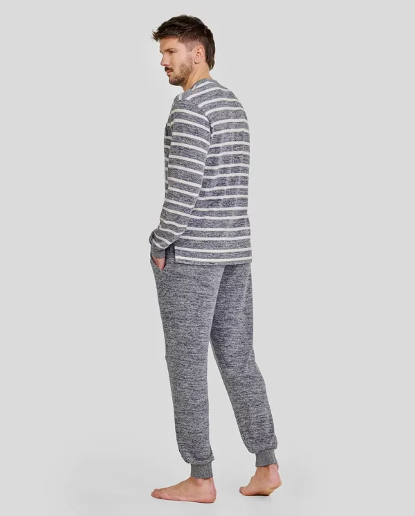 Pijama Hombre Largo Melange Rayas Azules de Lohe. Y255148 - Imagen 2