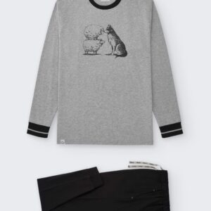 Pijama Largo de Punto Estampado Wolf de Giulio