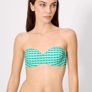 Top Bikini Bandeau Estampado Verde con Aro y Relleno - Multiposición Tirantes Desmontables - Ref. 83208