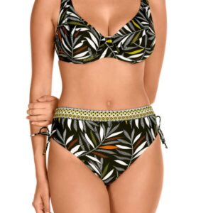 Bikini Reductor Tamouré 3468: Sujetador Envolvente y Braga Alta con Lazos - Estampado Hojas Fondo Oscuro