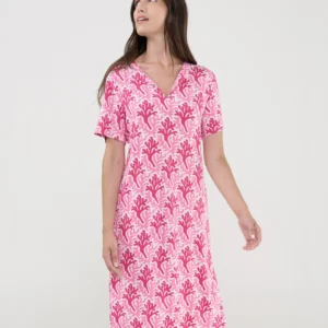 Vestido de Baño Lohe de Punto Corto Estampado Corales Fucsia con Cuello Abierto , V268464