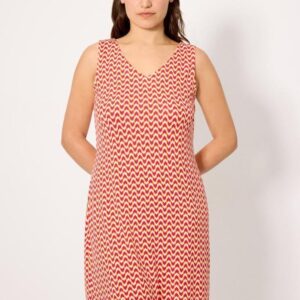 Vestido Midi Ysabel Mora 86238: Corte Recto Estampado Étnico con Espalda Cruzada - Edición Tallas Amplias