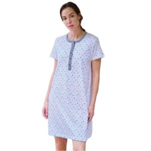 Camisón Muslher 269104 de Punto Algodón con Tapeta - Estampado Topos Manga Corta
