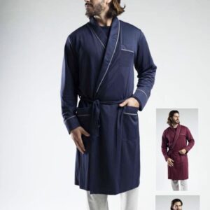 Bata de Hombre Cruzada Tejido Fino Azul Marino – Modelo 2058