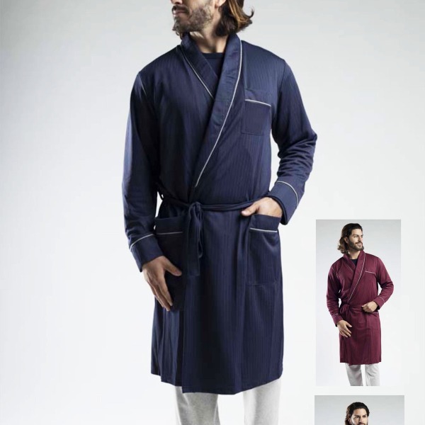 Bata de Hombre Cruzada Tejido Fino Azul Marino – Modelo 2058