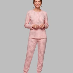 Pijama de Mujer en Algodón Interlock Rosa con Topitos Egatex 262532
