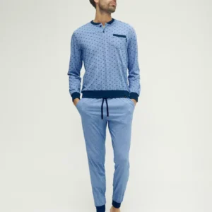 Pijama de Hombre Largo Azul Estampado Perritos - Lohe Y265185